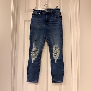 Good American Waist Crop Dark Blue Distressed Skinny Jeans